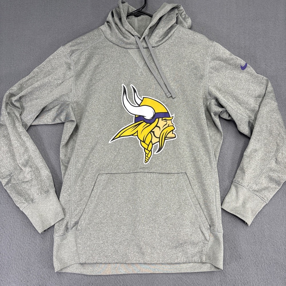 Minnesota Vikings Hoodie Men S Grey Sweatshirt Sweater Nike Dri Fit Pullover